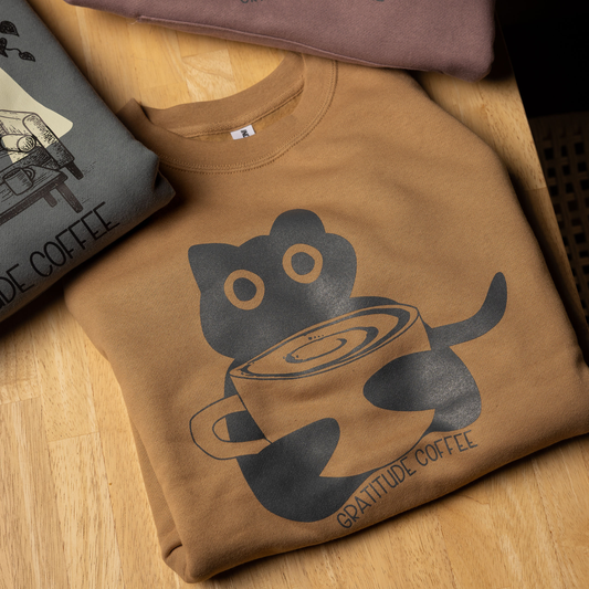 Sandstone Gratitude Cat Crewneck Sweater